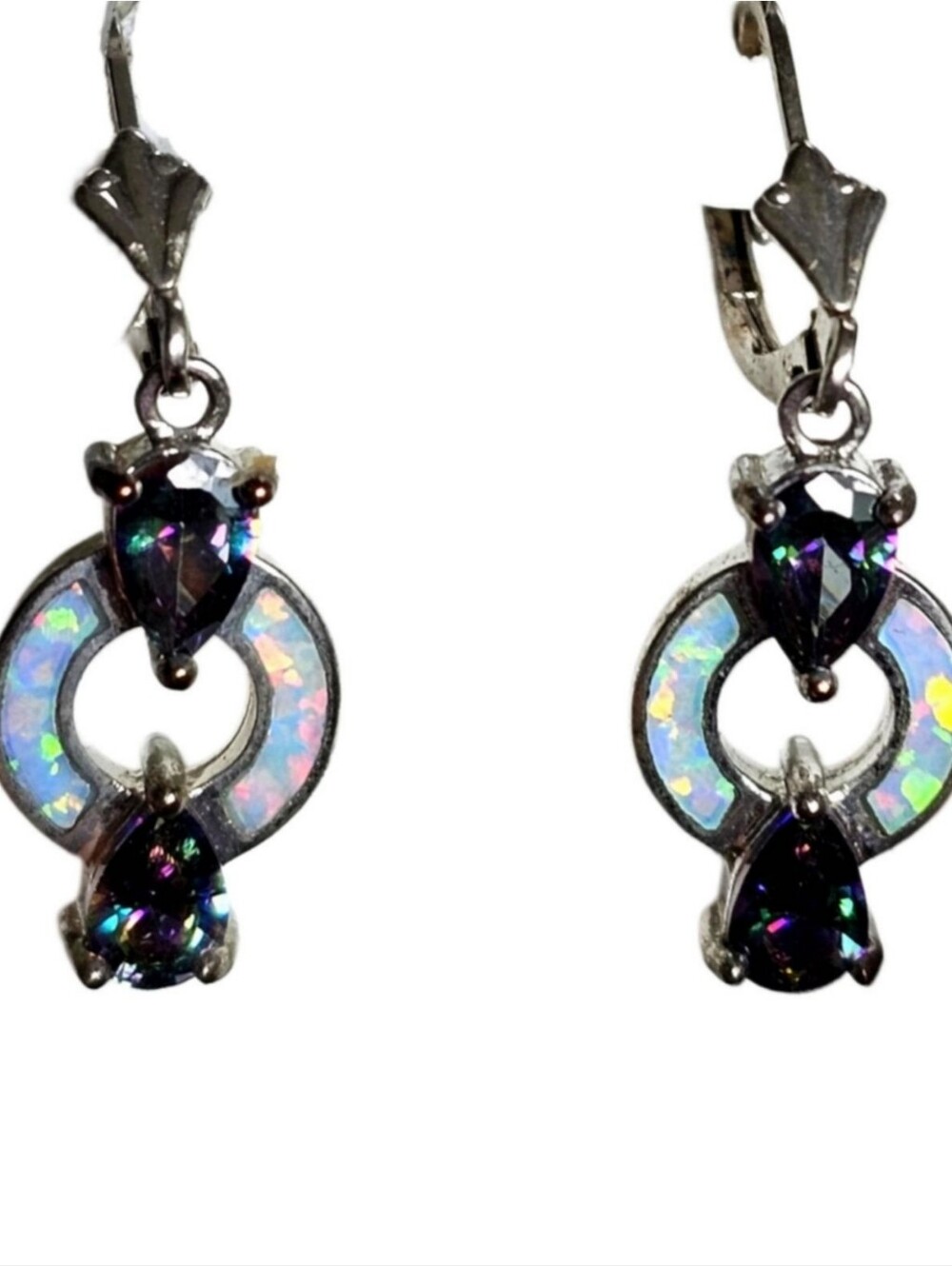 Genuine Opal Sterling Silver Mystic Topaz Dangle Circle Earrings